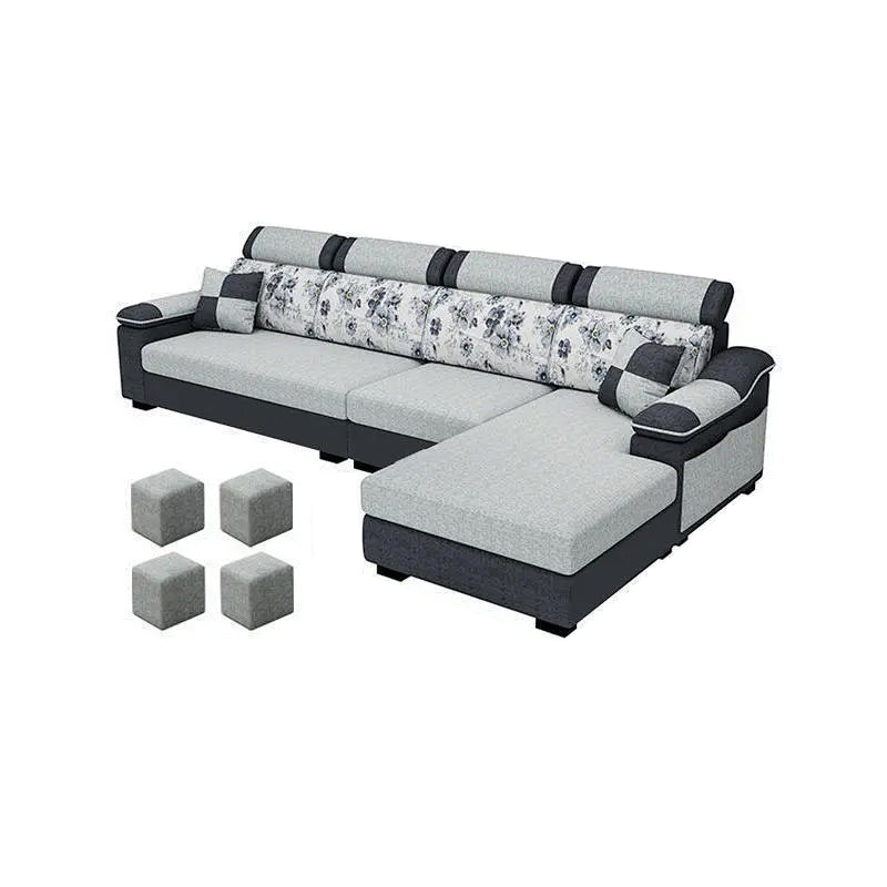 33.46" Tall Grey Sectional Sofa Faux Leather/Linen Flared Arm Modular Sofa