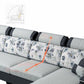 33.46" Tall Grey Sectional Sofa Faux Leather/Linen Flared Arm Modular Sofa