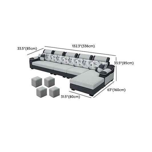 33.46 "Tall Gray Sectional Sofa Faux Leather/Linen Flaarma Laubed Arm Modulaire bank