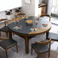 Moderne stenen schaalbare eettafel met houten onderstel voor eetkamer