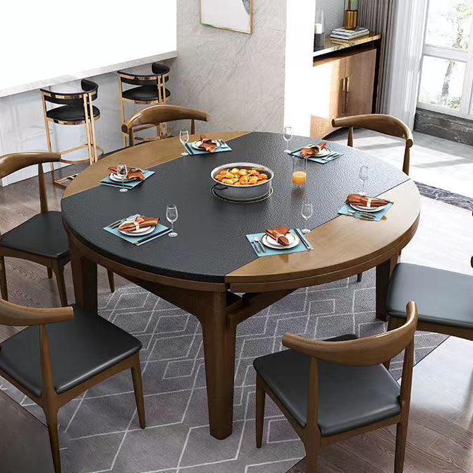 Moderne stenen schaalbare eettafel met houten onderstel voor eetkamer