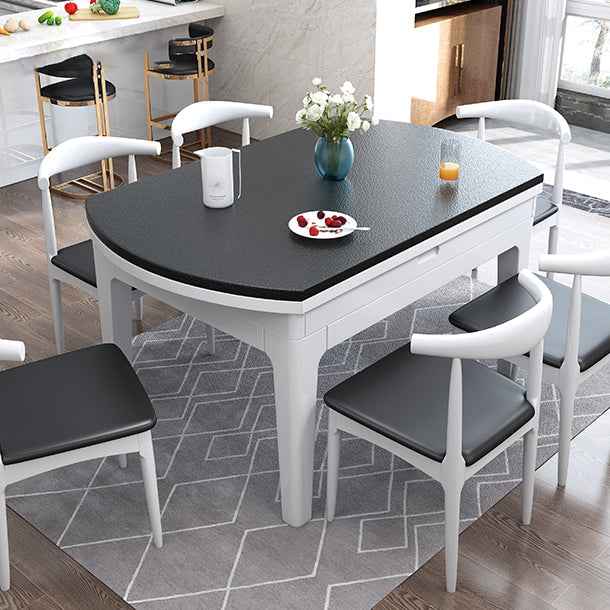 Moderne stenen schaalbare eettafel met houten onderstel voor eetkamer