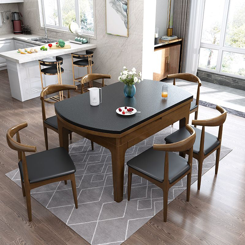 Moderne stenen schaalbare eettafel met houten onderstel voor eetkamer