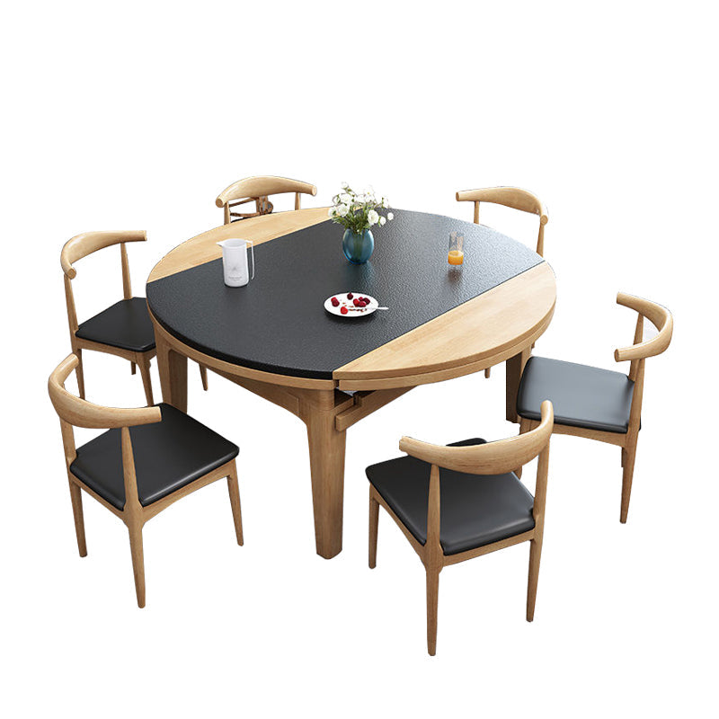Moderne stenen schaalbare eettafel met houten onderstel voor eetkamer