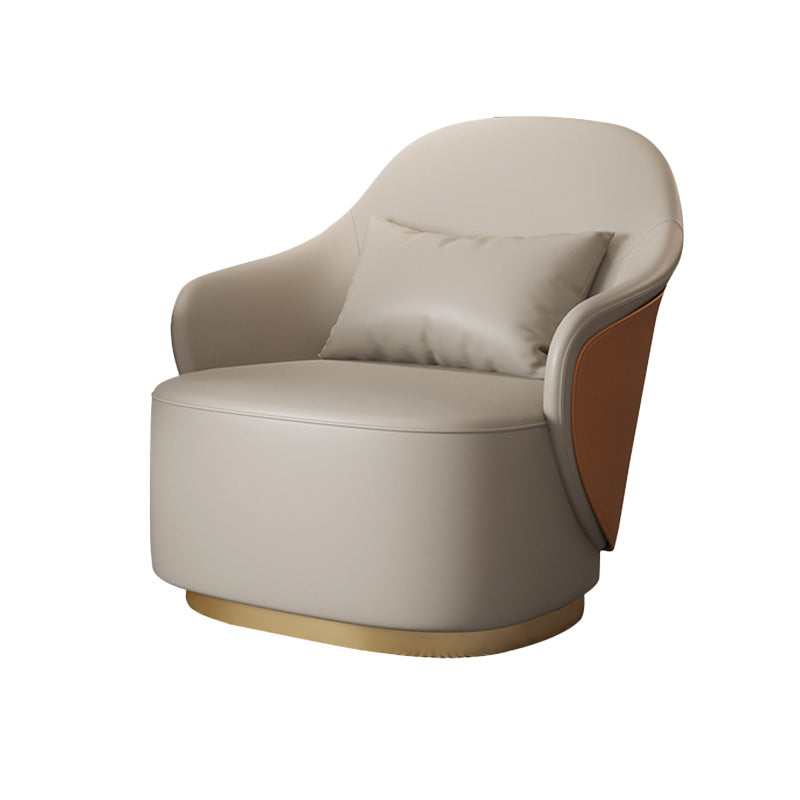 Grey Lounge Chair Arms Included Barrel Chair for Living Room Leather 1 Piece Non-Swivel Clearhalo 'Accent Chairs' 'accent_chairs' 'Chairs & Seating' 'furn' 'furn_accent_chairs' 'Furniture' 'Living Room Furniture' 7435178