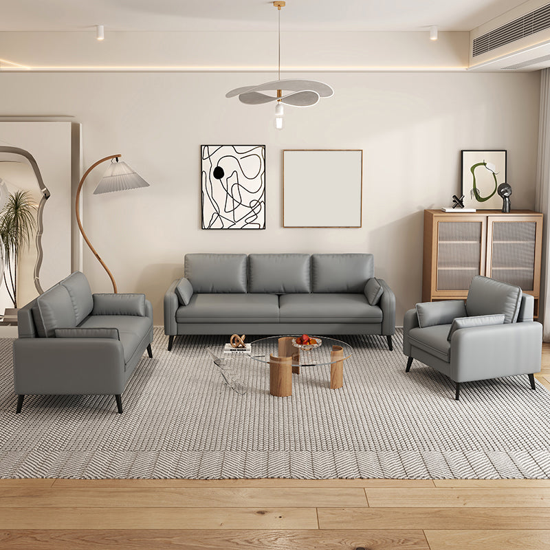 Scandinavian 25.59" Wide Faux Leather 3 Seater Square Arm Sofa