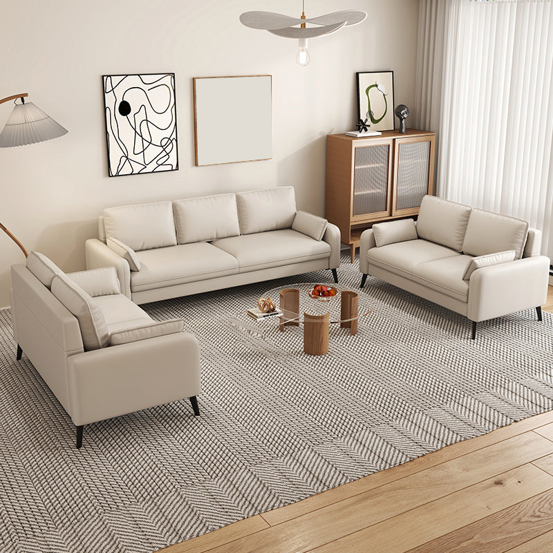 Scandinavian 25.59" Wide Faux Leather 3 Seater Square Arm Sofa