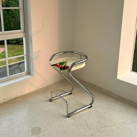 Contoured Seat Dining Stool Low Back Bar Stool with Metal Base
