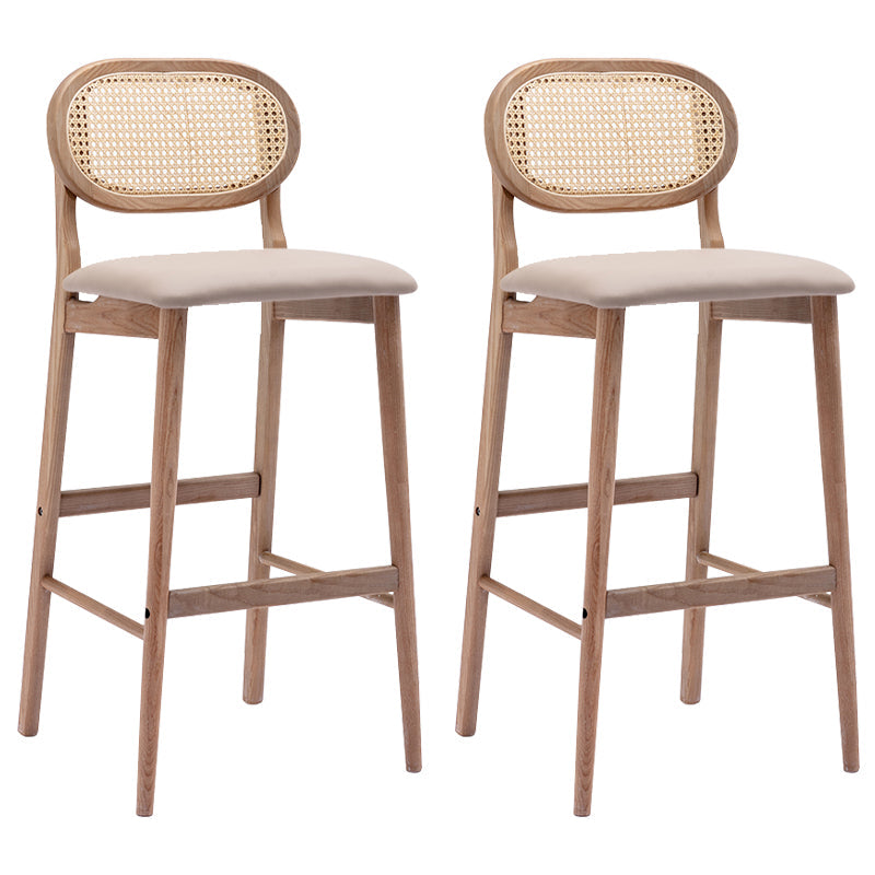 Contemporary Ash Wood Bar Stools Indoor Rattan Low Back Stool