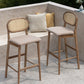Contemporary Ash Wood Bar Stools Indoor Rattan Low Back Stool