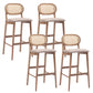 Contemporary Ash Wood Bar Stools Indoor Rattan Low Back Stool