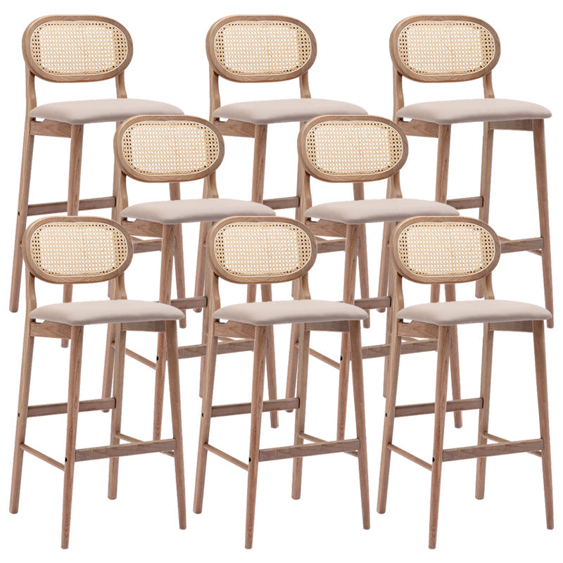 Contemporary Ash Wood Bar Stools Indoor Rattan Low Back Stool