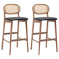Contemporary Ash Wood Bar Stools Indoor Rattan Low Back Stool