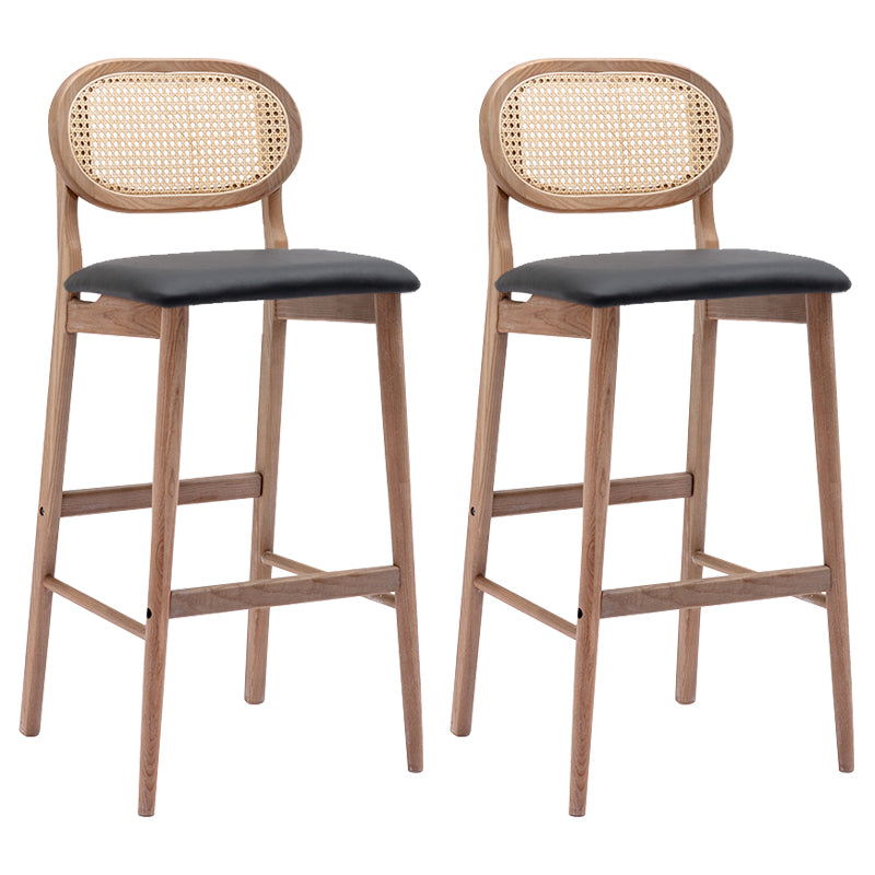 Contemporary Ash Wood Bar Stools Indoor Rattan Low Back Stool