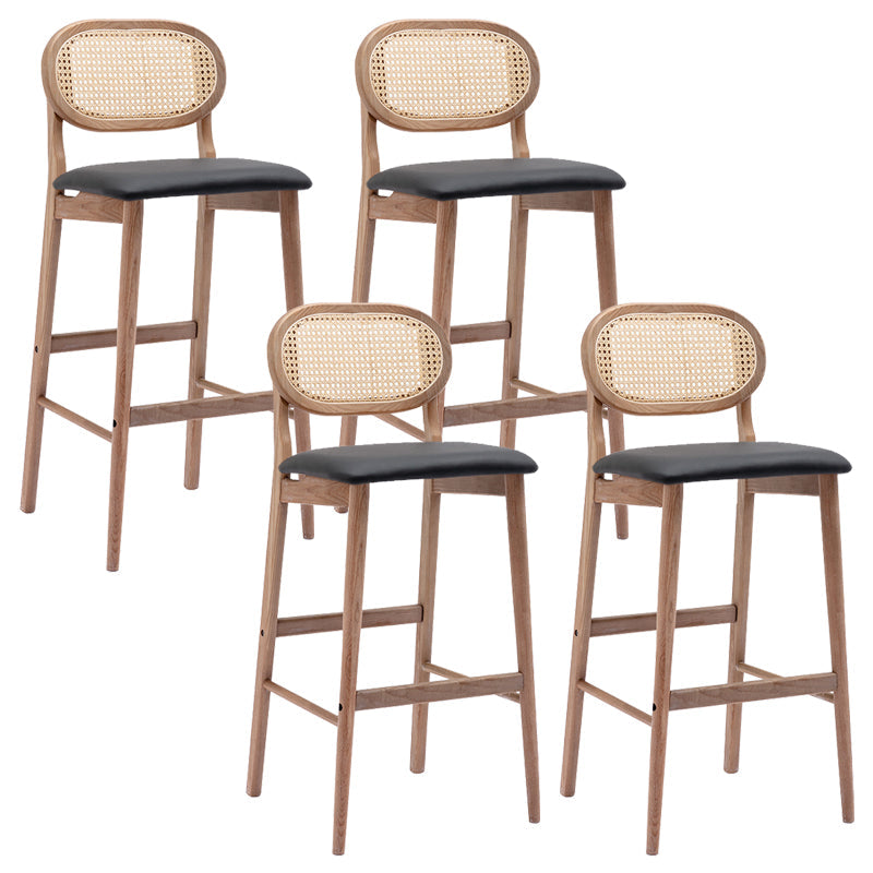 Contemporary Ash Wood Bar Stools Indoor Rattan Low Back Stool