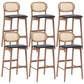 Contemporary Ash Wood Bar Stools Indoor Rattan Low Back Stool