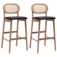 Contemporary Ash Wood Bar Stools Indoor Rattan Low Back Stool