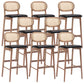 Contemporary Ash Wood Bar Stools Indoor Rattan Low Back Stool