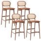 Contemporary Ash Wood Bar Stools Indoor Rattan Low Back Stool