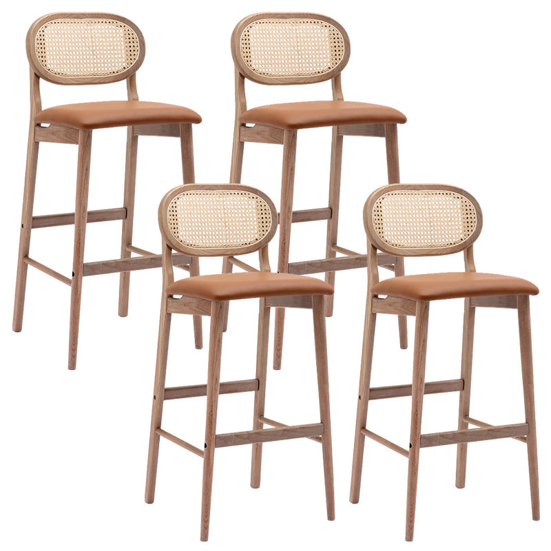Contemporary Ash Wood Bar Stools Indoor Rattan Low Back Stool