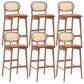 Contemporary Ash Wood Bar Stools Indoor Rattan Low Back Stool