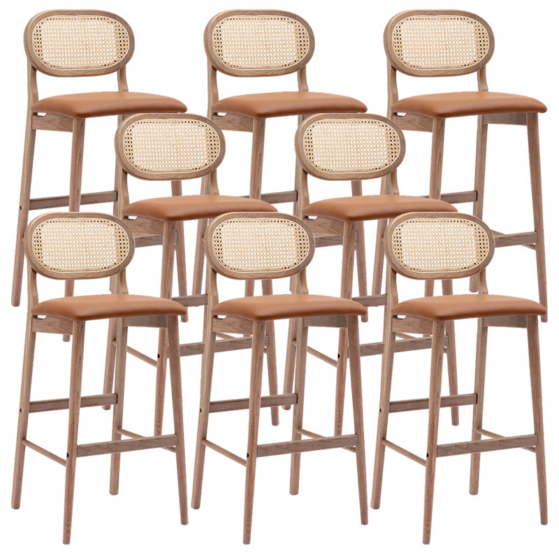 Contemporary Ash Wood Bar Stools Indoor Rattan Low Back Stool