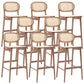 Contemporary Ash Wood Bar Stools Indoor Rattan Low Back Stool
