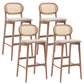 Contemporary Ash Wood Bar Stools Indoor Rattan Low Back Stool