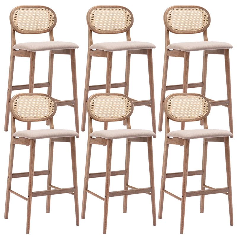 Contemporary Ash Wood Bar Stools Indoor Rattan Low Back Stool