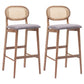 Contemporary Ash Wood Bar Stools Indoor Rattan Low Back Stool