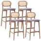 Contemporary Ash Wood Bar Stools Indoor Rattan Low Back Stool