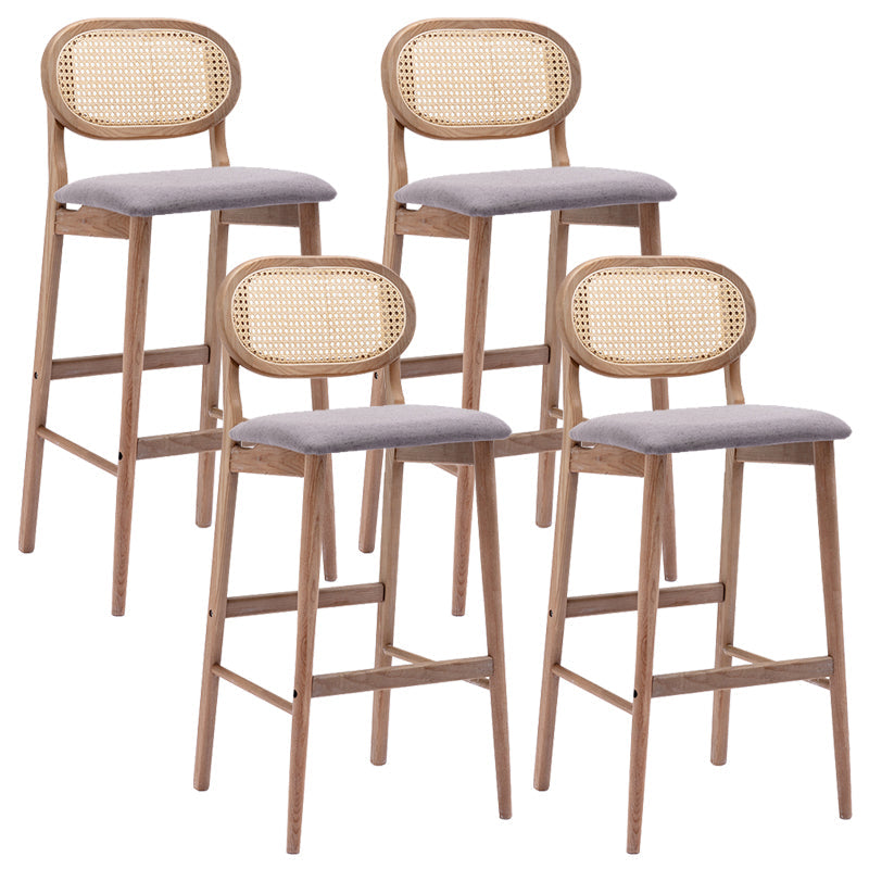 Contemporary Ash Wood Bar Stools Indoor Rattan Low Back Stool