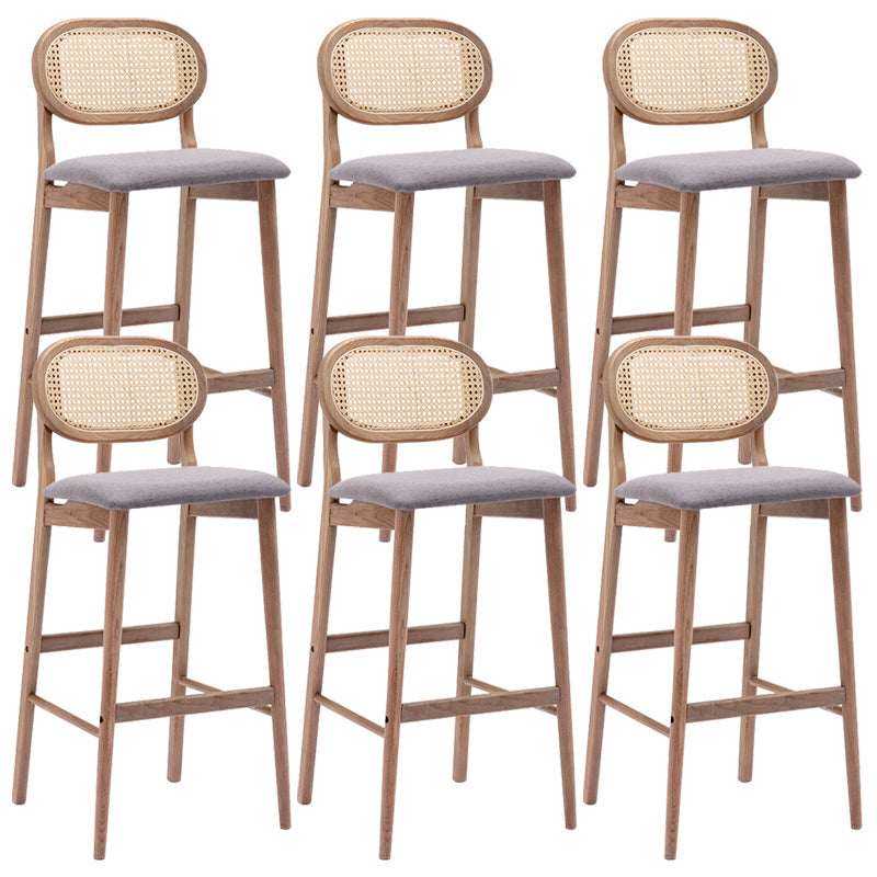 Contemporary Ash Wood Bar Stools Indoor Rattan Low Back Stool