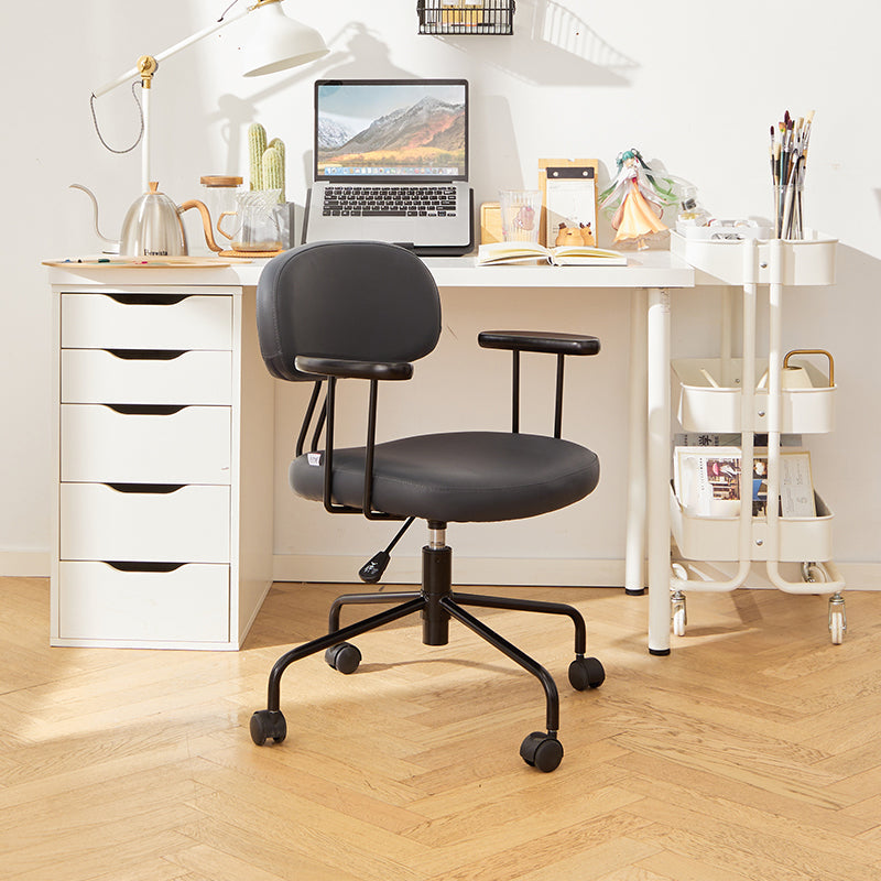 Silla de oficina de armas fijas modernas cuero sin angustia silla de portaobjetos ergonómico con ruedas