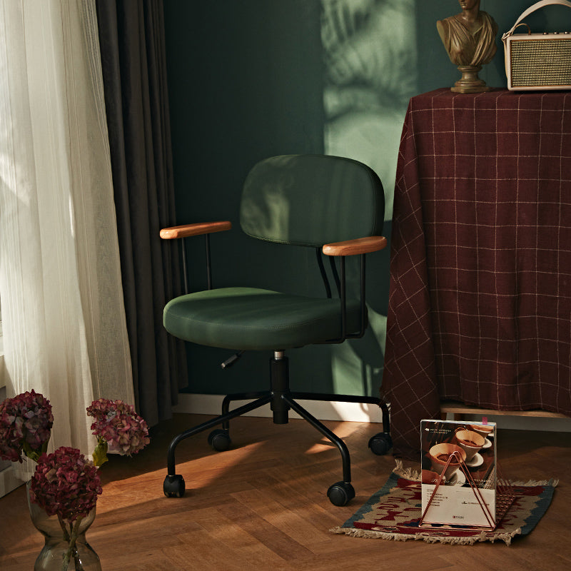 Silla de oficina de armas fijas modernas cuero sin angustia silla de portaobjetos ergonómico con ruedas