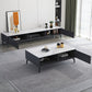 Glam TV Console Stone Media Console Black/White Open Storage Console Clearhalo 'furn' 'furn_tv_stands_entertainment_centers' 'Furniture' 'Living Room Furniture' 'TV Stands & Entertainment Centers' 'TV Stands & Media Storage Furniture' 'tv_stands_entertainment_centers' 7437117