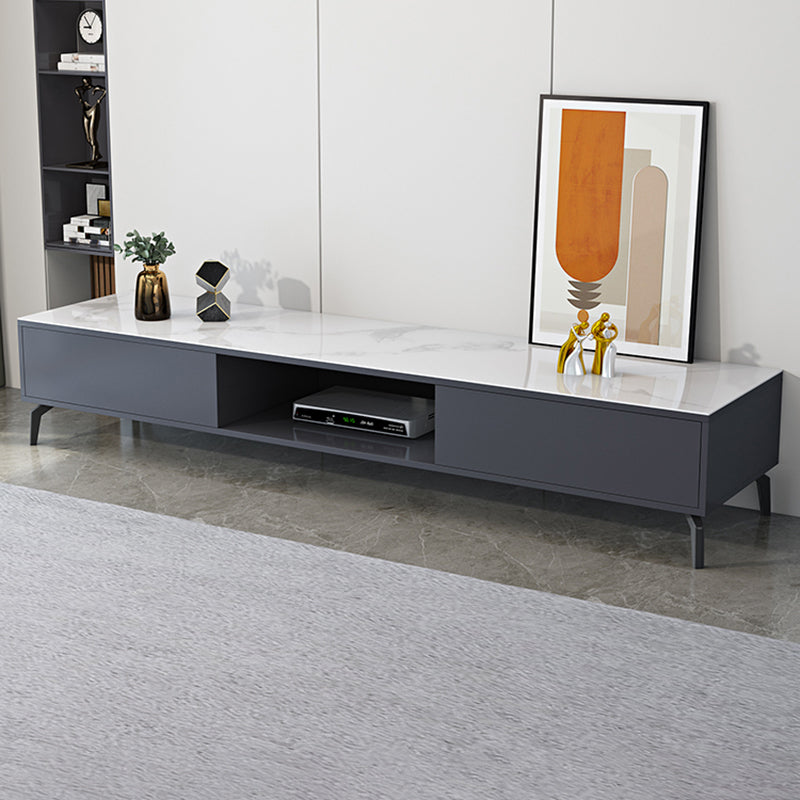 Glam TV Console Stone Media Console Black/White Open Storage Console White Clearhalo 'furn' 'furn_tv_stands_entertainment_centers' 'Furniture' 'Living Room Furniture' 'TV Stands & Entertainment Centers' 'TV Stands & Media Storage Furniture' 'tv_stands_entertainment_centers' 7437118