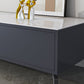 Glam TV Console Stone Media Console Black/White Open Storage Console Clearhalo 'furn' 'furn_tv_stands_entertainment_centers' 'Furniture' 'Living Room Furniture' 'TV Stands & Entertainment Centers' 'TV Stands & Media Storage Furniture' 'tv_stands_entertainment_centers' 7437123