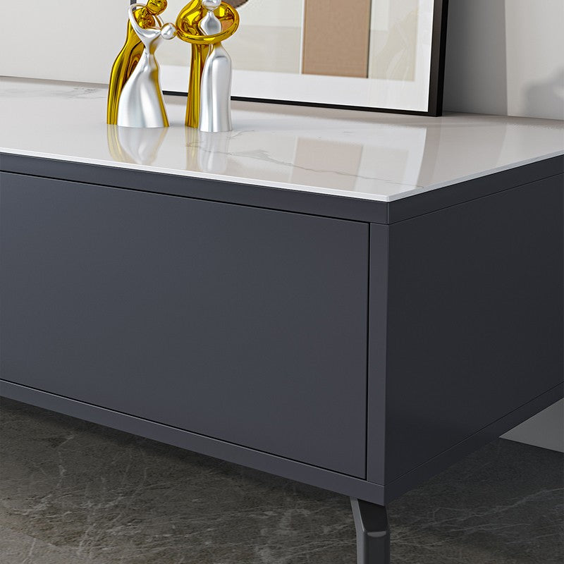 Glam TV Console Stone Media Console Black/White Open Storage Console Clearhalo 'furn' 'furn_tv_stands_entertainment_centers' 'Furniture' 'Living Room Furniture' 'TV Stands & Entertainment Centers' 'TV Stands & Media Storage Furniture' 'tv_stands_entertainment_centers' 7437123