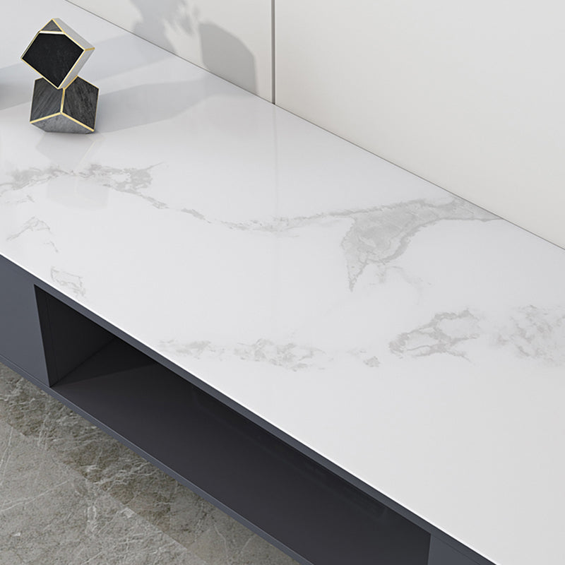 Glam TV Console Stone Media Console Black/White Open Storage Console Clearhalo 'furn' 'furn_tv_stands_entertainment_centers' 'Furniture' 'Living Room Furniture' 'TV Stands & Entertainment Centers' 'TV Stands & Media Storage Furniture' 'tv_stands_entertainment_centers' 7437125