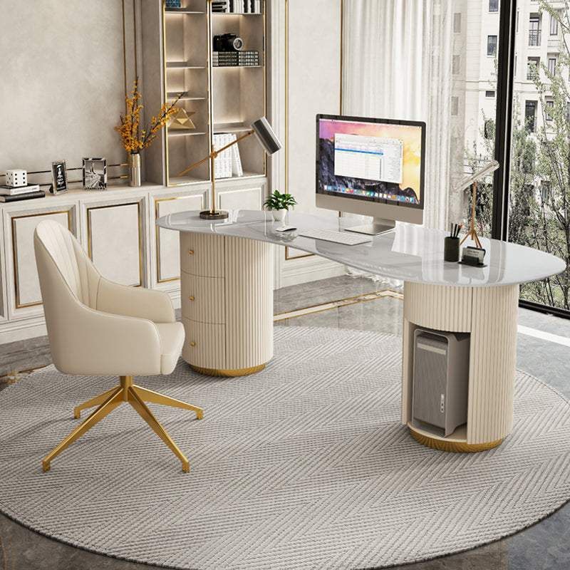 Bureau d'écriture en pierre de style glamour Bureau d'ordinateur en métal avec 3 tiroirs