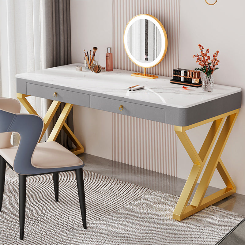 RECTANGE STONE TOP BURIS BURIS BUREAU GRAM GRAM STYLE ÉCRIRE AVEC BASE MÉTAL