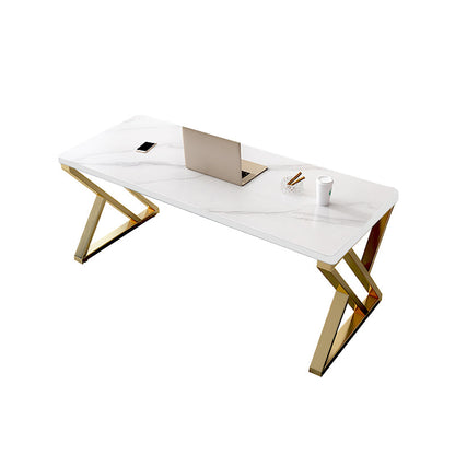 RECTANGE STONE TOP BURIS BURIS BUREAU GRAM GRAM STYLE ÉCRIRE AVEC BASE MÉTAL