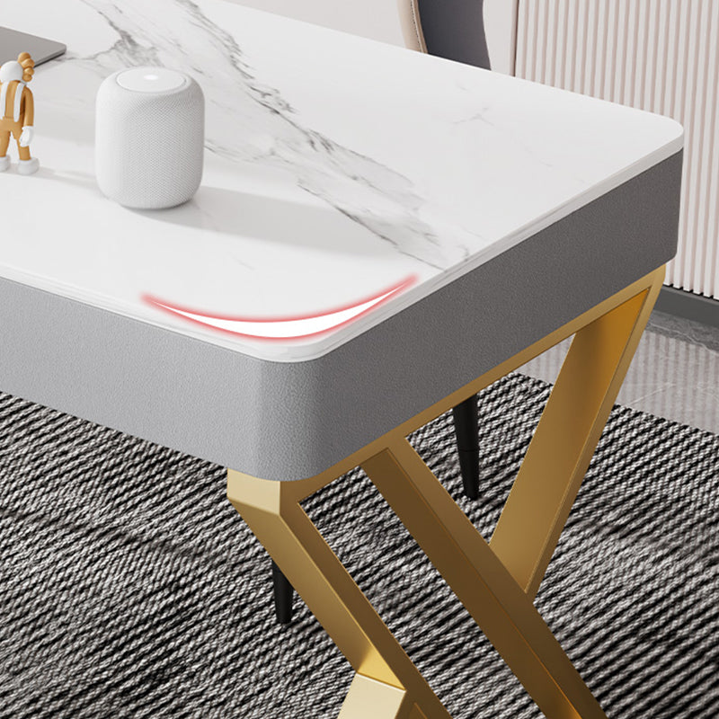 RECTANGE STONE TOP BURIS BURIS BUREAU GRAM GRAM STYLE ÉCRIRE AVEC BASE MÉTAL