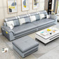 Pillow Top Arm Sofa 31.49" High Faux Leather/Linen Sofa Ottoman Included