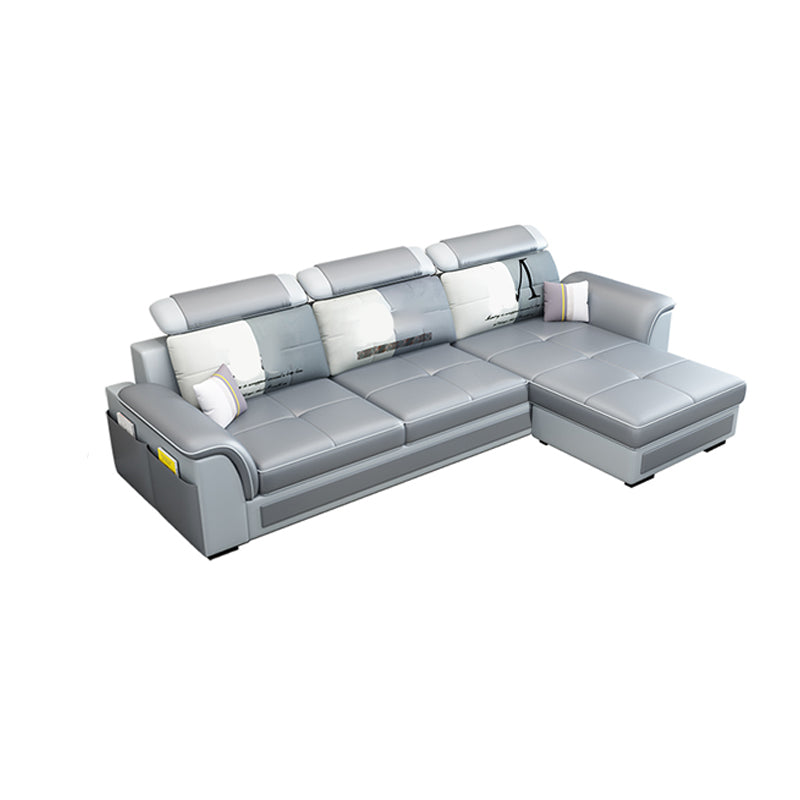 Pillow Top Arm Sofa 31.49" High Faux Leather/Linen Sofa Ottoman Included 3-Seater Sofa with Ottoman Clearhalo 'furn' 'furn_sofas' 'Furniture' 'Living Room Furniture' 'Sofa' 'sofas' 7438856