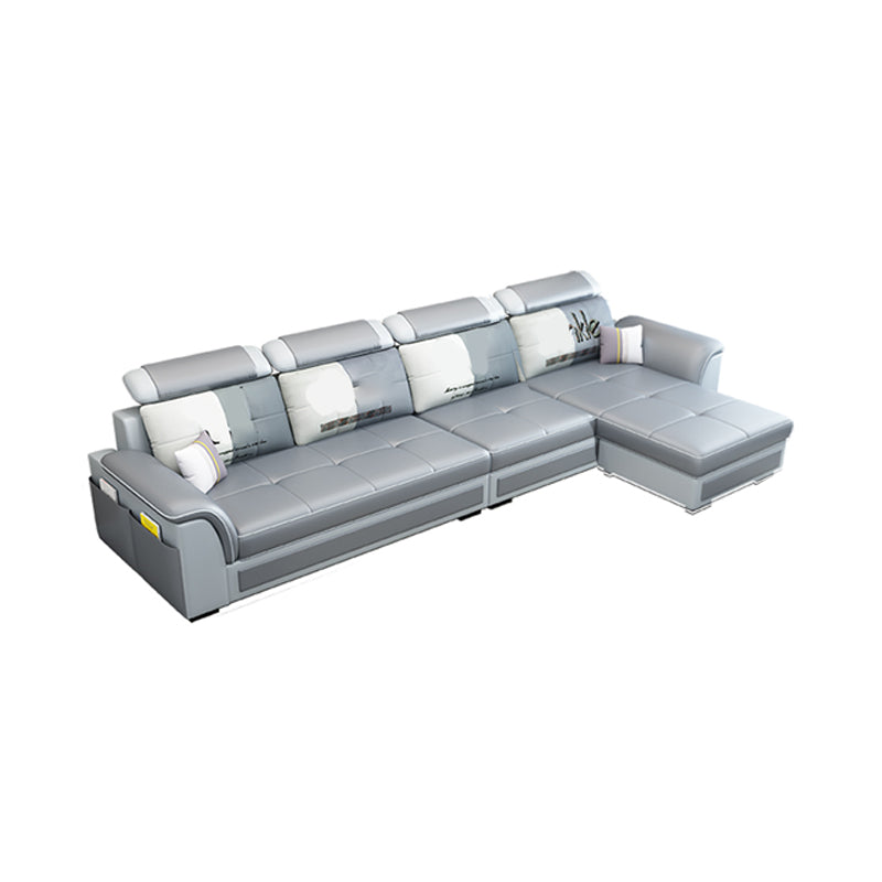 Pillow Top Arm Sofa 31.49" High Faux Leather/Linen Sofa Ottoman Included 4-Seater Sofa with Ottoman Clearhalo 'furn' 'furn_sofas' 'Furniture' 'Living Room Furniture' 'Sofa' 'sofas' 7438857