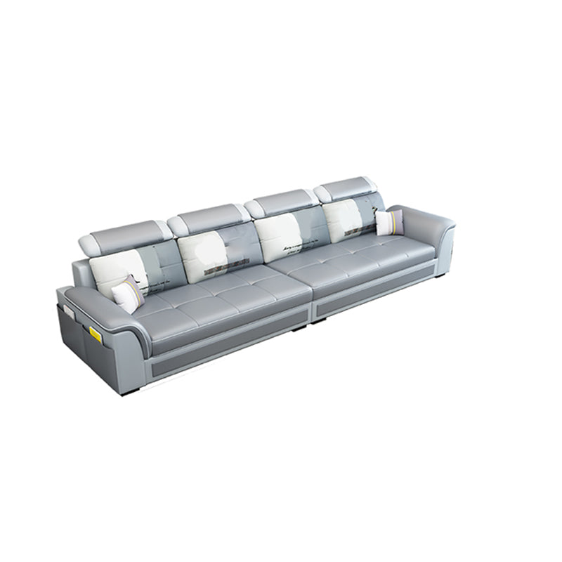 Pillow Top Arm Sofa 31.49" High Faux Leather/Linen Sofa Ottoman Included 4-Seater Sofa Sponge Clearhalo 'furn' 'furn_sofas' 'Furniture' 'Living Room Furniture' 'Sofa' 'sofas' 7438859