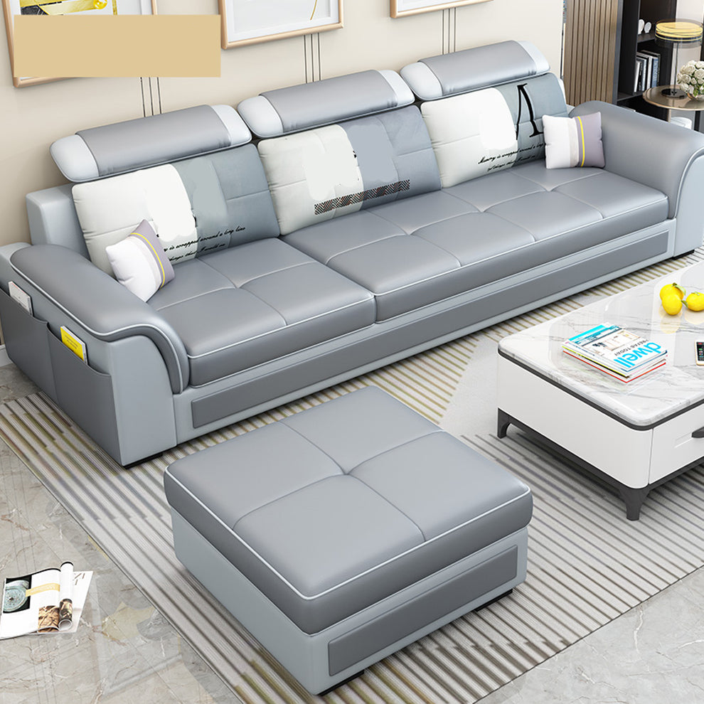Pillow Top Arm Sofa 31.49" High Faux Leather/Linen Sofa Ottoman Included Clearhalo 'furn' 'furn_sofas' 'Furniture' 'Living Room Furniture' 'Sofa' 'sofas' 7438860