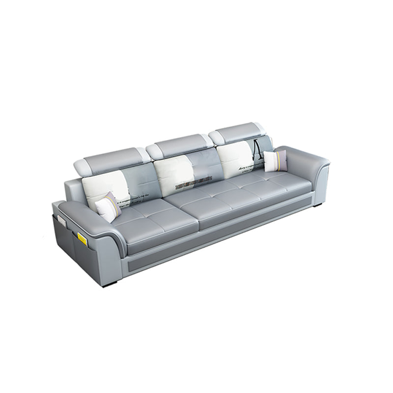 Pillow Top Arm Sofa 31.49" High Faux Leather/Linen Sofa Ottoman Included 3-Seater Sofa Sponge Clearhalo 'furn' 'furn_sofas' 'Furniture' 'Living Room Furniture' 'Sofa' 'sofas' 7438861